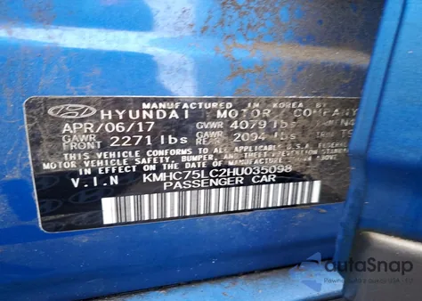 2017 Hyundai Ioniq Sel z USA, uszkodzony, nr VIN KMHC75LC2HU035098